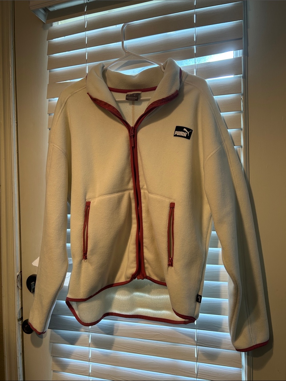 Puma Cream Fleece Jacket with Red Trim
